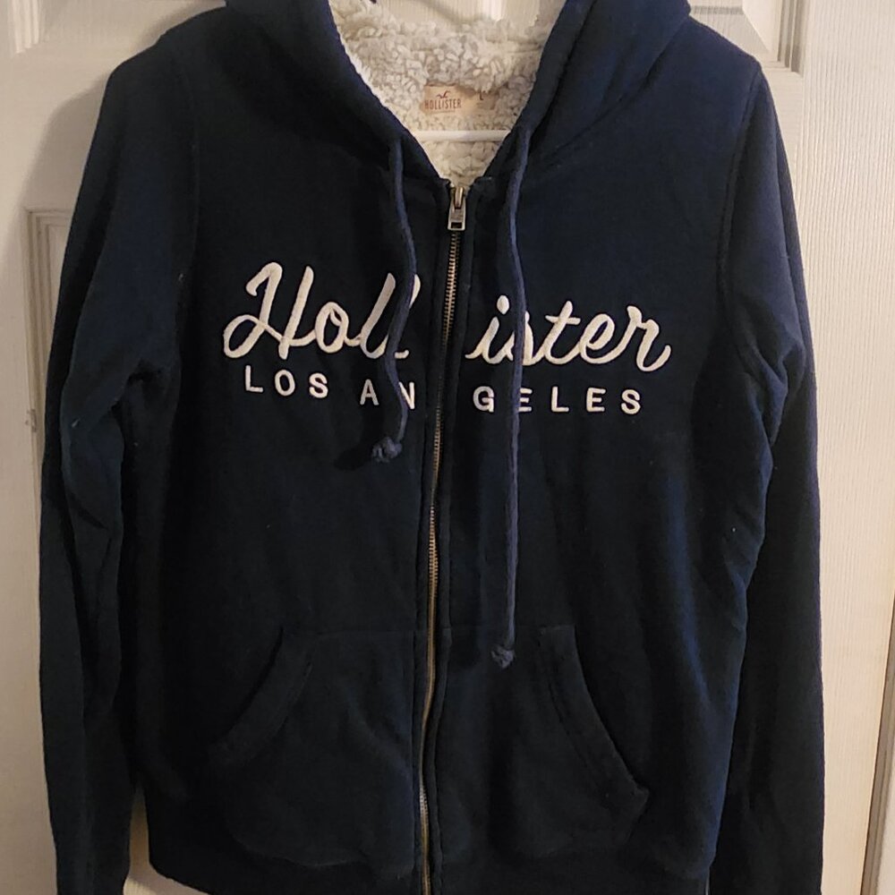 Hollister Navy Blue Sherpa-Lined Full-Zip Hoodie